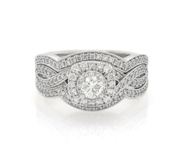 Previously Owned Neil Lane Round-Cut Diamond Double Halo Bridal Set 1 ct tw 14K White Gold Size 8.75