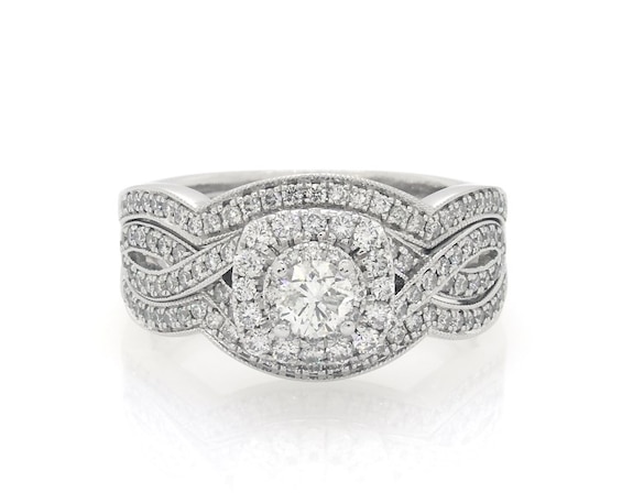 Previously Owned Neil Lane Round-Cut Diamond Double Halo Bridal Set 1 ct tw 14K White Gold Size 8.75