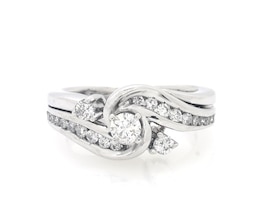 Previously Owned Round-Cut Diamond Bypass Bridal Set 1/2 ct tw 14K White Gold Size 5.25