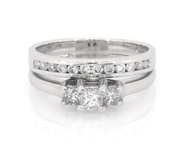 Previously Owned Princess-Cut Diamond Three-Stone Bridal Set 5/8 ct tw 14K White Gold & Platinum Size 7.75