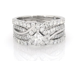 Previously Owned THE LEO Diamond Tilted Princess-Cut Halo Bridal Set 1-1/2 ct tw 14K White Gold Size 7.75