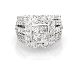Previously Owned Princess-Cut Quad Diamond Halo Bridal Set 3-7/8 ct tw 14K White Gold Size 10
