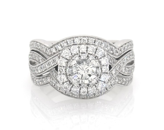 Previously Owned Neil Lane Round-Cut Diamond Double Halo Bridal Set 1 ct tw 14K White Gold Size