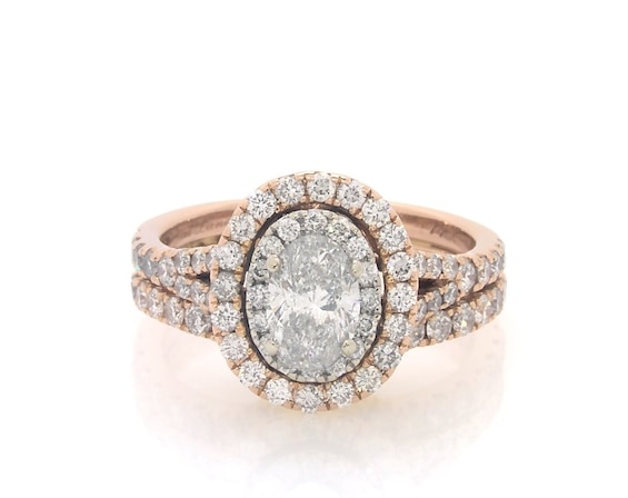 Previously Owned Neil Lane Oval-Cut Diamond Double Halo Bridal Set 1-1/2 ct tw 14K Two-Tone Gold Size 5.75