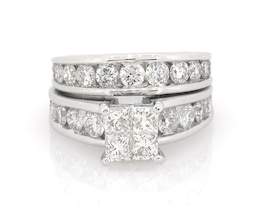 Previously Owned Princess-Cut Quad Diamond Bridal Set 3-5/8 ct tw 14K White Gold Size 8