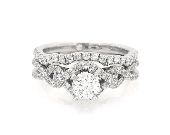 Previously Owned Round-Cut Diamond Bypass Bridal Set 1 ct tw 14K White Gold Size 5.25