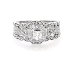 Previously Owned Round-Cut Diamond Bridal Set 3/4 ct tw 10K & 14K White Gold Size 10