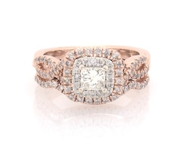Previously Owned Princess-Cut Diamond Double Halo Bridal Set 7/8 ct tw 14K Two Tone Gold Size 5.5
