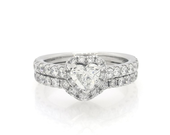 Previously Owned Neil Lane Heart-Shaped Diamond Halo Bridal Set 1-3/8 ct tw 14K White Gold 5.25