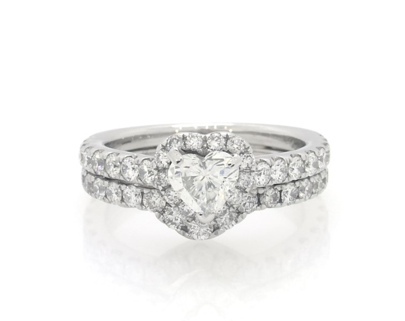 Main Image 1 of Previously Owned Neil Lane Heart-Shaped Diamond Halo Bridal Set 1-3/8 ct tw 14K White Gold Size 5.25