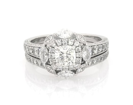 Previously Owned Neil Lane Studio Cushion-Cut Diamond Halo Bridal Set 1-7/8 ct tw 14K White Gold Size 6.5