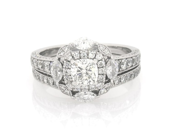 Previously Owned Neil Lane Studio Cushion-Cut Diamond Halo Bridal Set 1-7/8 ct tw 14K White Gold Size 6.5