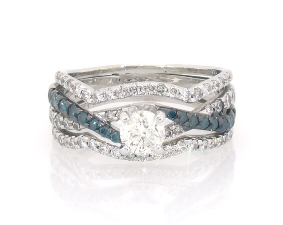 Previously Owned Round-Cut White & Blue Diamond Bridal Set 1 ct tw 14K White Gold Size 5