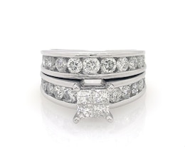 Previously Owned Princess-Cut Quad Diamond Bridal Set 3 ct tw 14K White Gold Size 6.5