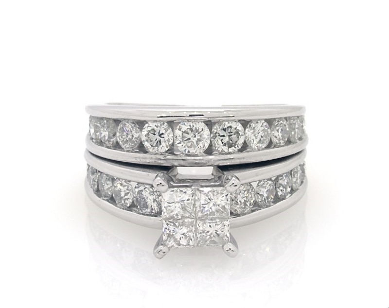 Main Image 1 of Previously Owned Princess-Cut Quad Diamond Bridal Set 3 ct tw 14K White Gold Size 6.5