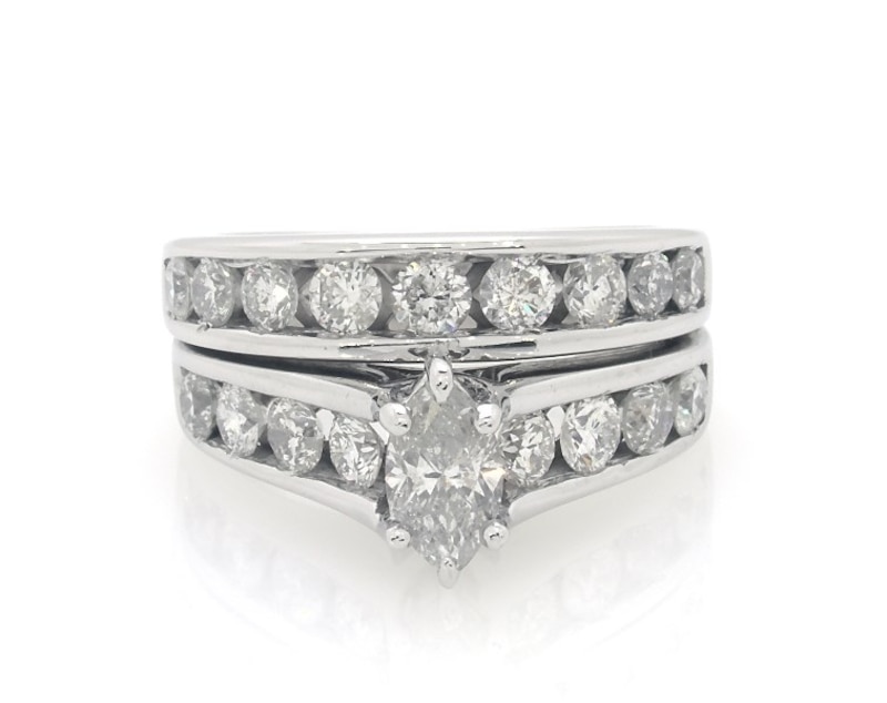 Main Image 1 of Previously Owned Marquise-Cut Diamond Bridal Set 2 ct tw 14K White Gold Size 5.5