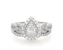 Previously Owned Neil Lane Pear-Shaped Diamond Double Halo Bridal Set 7/8 ct tw 14K White Gold Size 6.5