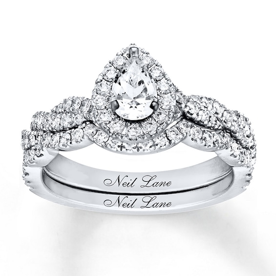 Previously Owned Neil Lane Pear-Shaped Diamond Bridal Set 7/8 ct tw 14K White Gold Size 7.5