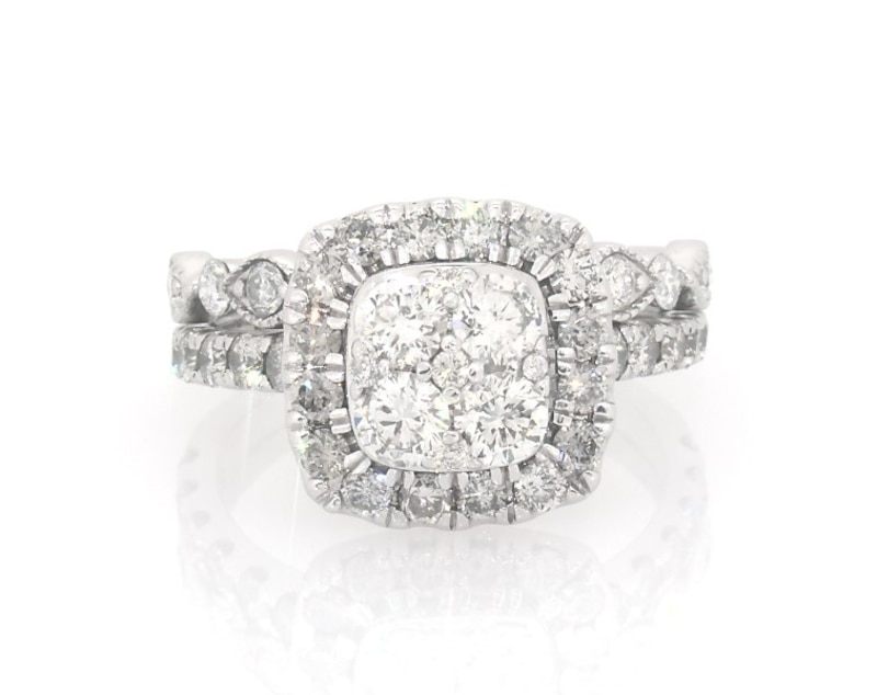 Main Image 1 of Previously Owned Round-Cut Multi-Diamond Bridal Set 1-5/8 ct tw 14K White Gold Size 6.5