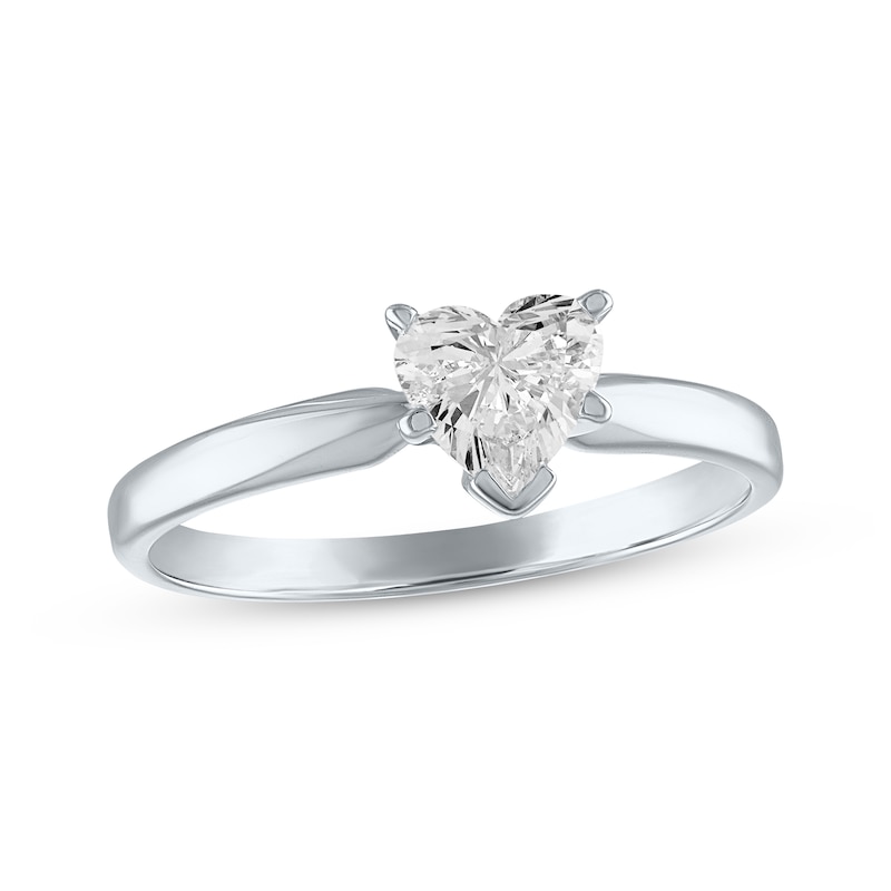 Main Image 1 of Previously Owned Diamond Solitaire Ring 1/2 carat Heart-shaped 14K White Gold (I/I2)
