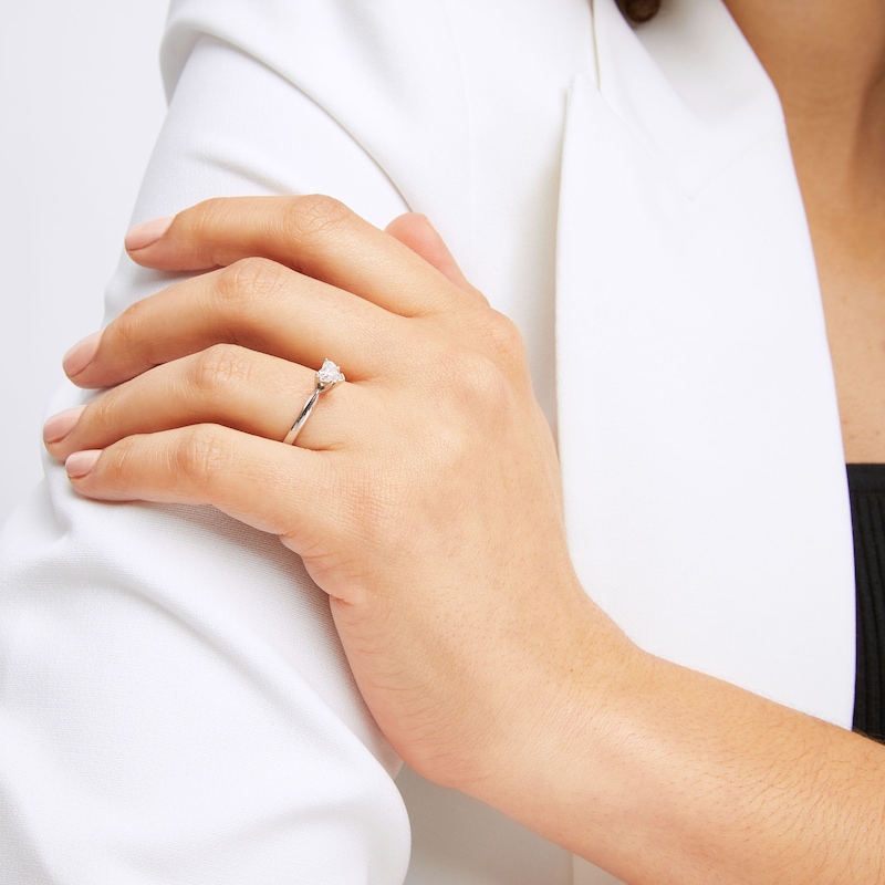 Main Image 5 of Previously Owned Diamond Solitaire Ring 1/2 carat Heart-shaped 14K White Gold (I/I2)