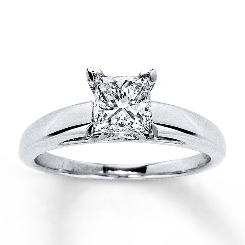 Main Image 1 of Previously Owned Certified Diamond Ring 1 carat Princess-cut 14K White Gold