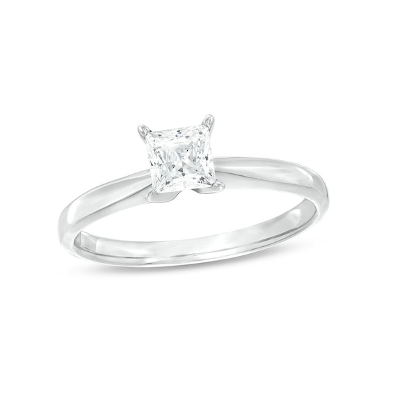 Previously Owned Diamond Solitaire Ring 1/2 Carat Princess-Cut 14K White Gold (I/I2)