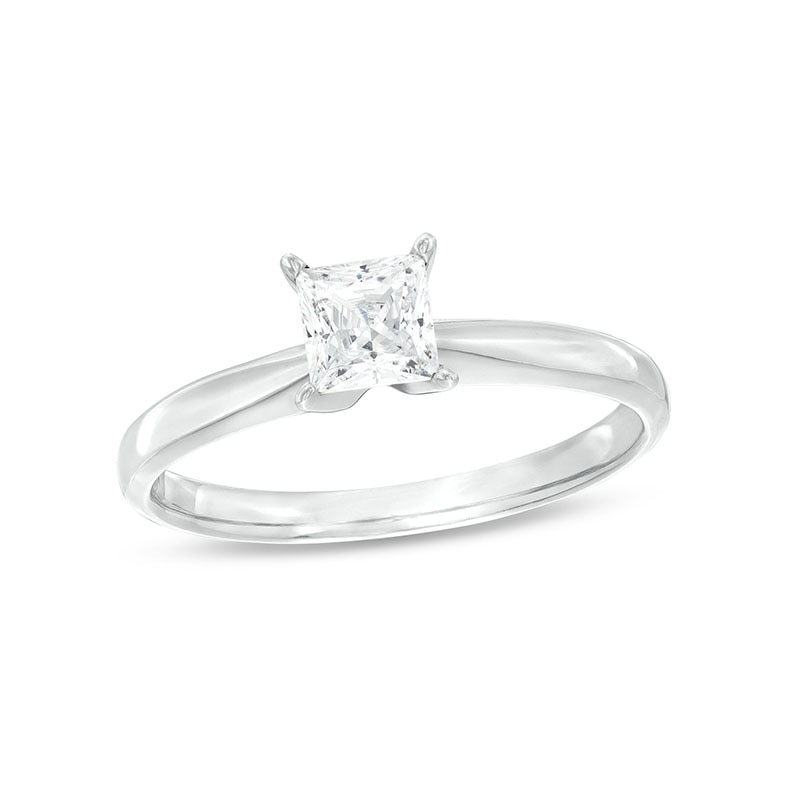 Main Image 1 of Previously Owned Diamond Solitaire Ring 1/2 Carat Princess-Cut 14K White Gold (I/I2)