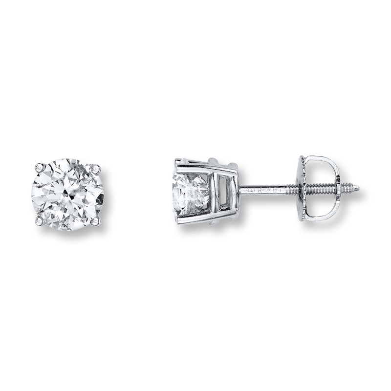 Main Image 1 of Previously Owned Diamond Solitaire Earrings 1-1/2 ct tw Round-cut 14K White Gold (K/I2)