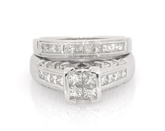 Previously Owned Princess-Cut Quad Diamond Bridal Set 1-1/3 ct tw 14K White Gold Size 7