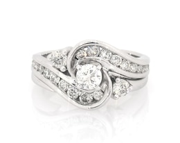 Previously Owned Round-Cut Diamond Bypass Bridal Set 1 ct tw 14K White Gold Size 6.75