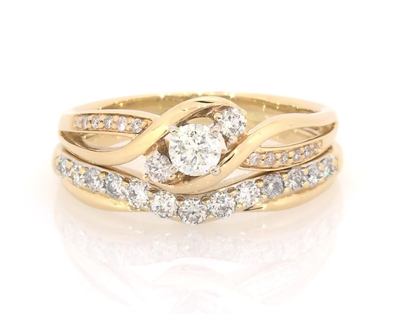 Previously Owned Round-Cut Diamond Bridal Set 7/8 ct tw 14K Yellow Gold Size 10.5