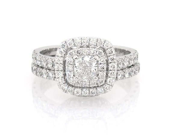 Previously Owned Neil Lane Cushion-Cut Diamond Bridal Set 1-5/8 ct tw 14K White Gold Size 7