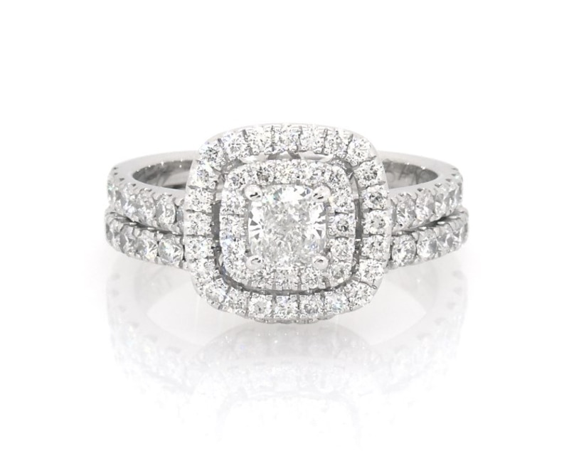 Main Image 1 of Previously Owned Neil Lane Cushion-Cut Diamond Bridal Set 1-5/8 ct tw 14K White Gold Size 7