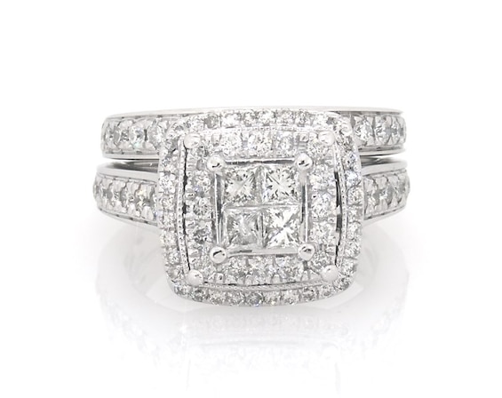 Previously Owned Princess-Cut Quad Diamond Bridal Set 1-1/2 ct tw 14K White Gold Size 6
