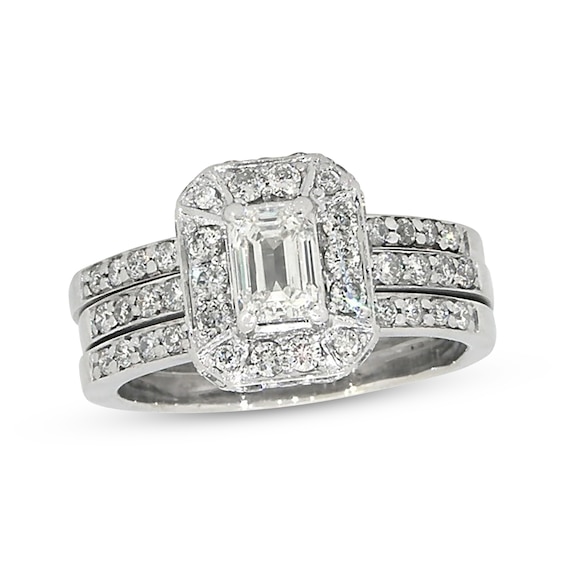 Previously Owned Emerald-Cut Diamond Bridal Set 1-1/5 ct tw 14K White Gold Size 5.75