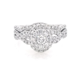 Previously Owned Round-Cut Diamond Halo Bridal Set 1-3/8 ct tw 14K White Gold Size 10.75