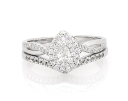 Previously Owned Pear-Shaped Diamond Double Halo Bridal Set 1/2 ct tw 10K White Gold Size 8.25
