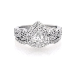 Previously Owned Neil Lane Pear-Shaped Diamond Double Halo Braided Bridal Set 7/8 ct tw 14K White Gold Size 5.25