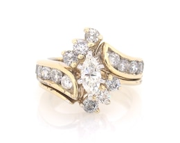 Previously Owned Marquise-Cut Diamond Bridal Set 1-3/8 ct tw 14K Yellow Gold Size 3.75