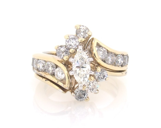Previously Owned Marquise-Cut Diamond Bridal Set 1-3/8 ct tw 14K Yellow Gold Size 3.75