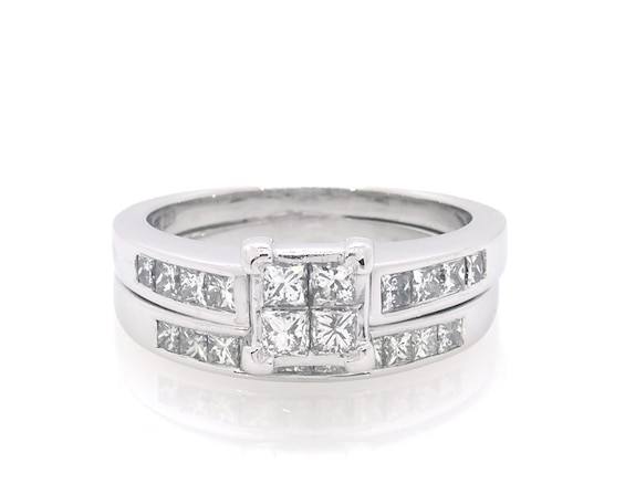 Previously Owned Princess-Cut Quad Diamond Bridal Set 1-1/6 ct tw 14K White Gold Size