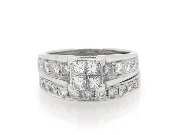 Previously Owned Princess-Cut Quad Diamond Bridal Set 1-3/4 ct tw 14K White Gold Size 6.75
