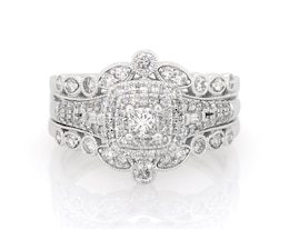 Previously Owned Princess-Cut Diamond Double Halo Bridal Set 1 ct tw 10K White Gold Size 8.5