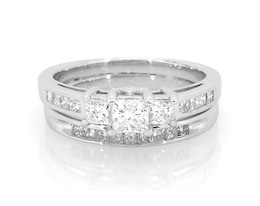Previously Owned Princess-Cut Three-Stone Diamond Bridal Set 1-1/5 ct tw 10K White Gold Size 6.75