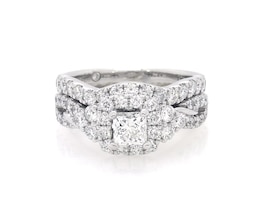 Previously Owned THE LEO Princess-Cut Diamond Halo Bridal Set 1-5/8 ct tw 14K White Gold Size 5