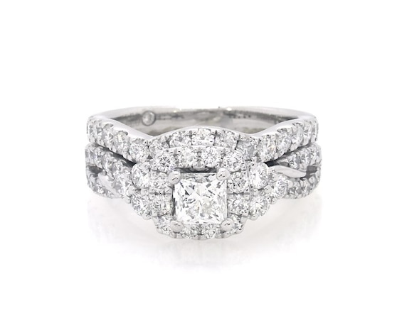 Previously Owned THE LEO Princess-Cut Diamond Halo Bridal Set 1-5/8 ct tw 14K White Gold Size