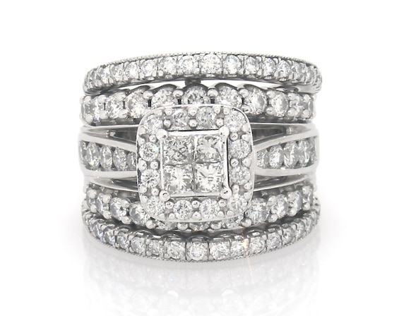 Previously Owned Princess-Cut Quad Diamond Bridal Set 2-3/8 ct tw 14K White Gold Size 6.5