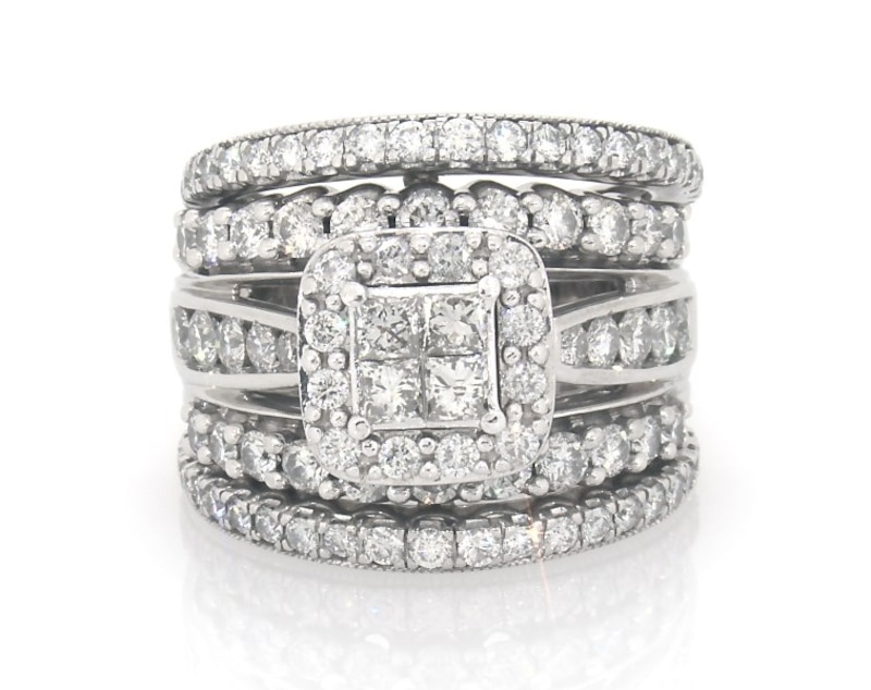 Main Image 1 of Previously Owned Princess-Cut Quad Diamond Bridal Set 2-3/8 ct tw 14K White Gold Size 6.5