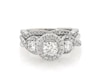Thumbnail Image 1 of Previously Owned Round-Cut Diamond Halo Three-Stone Bridal Set 7/8 ct tw 14K White Gold Size 4.25